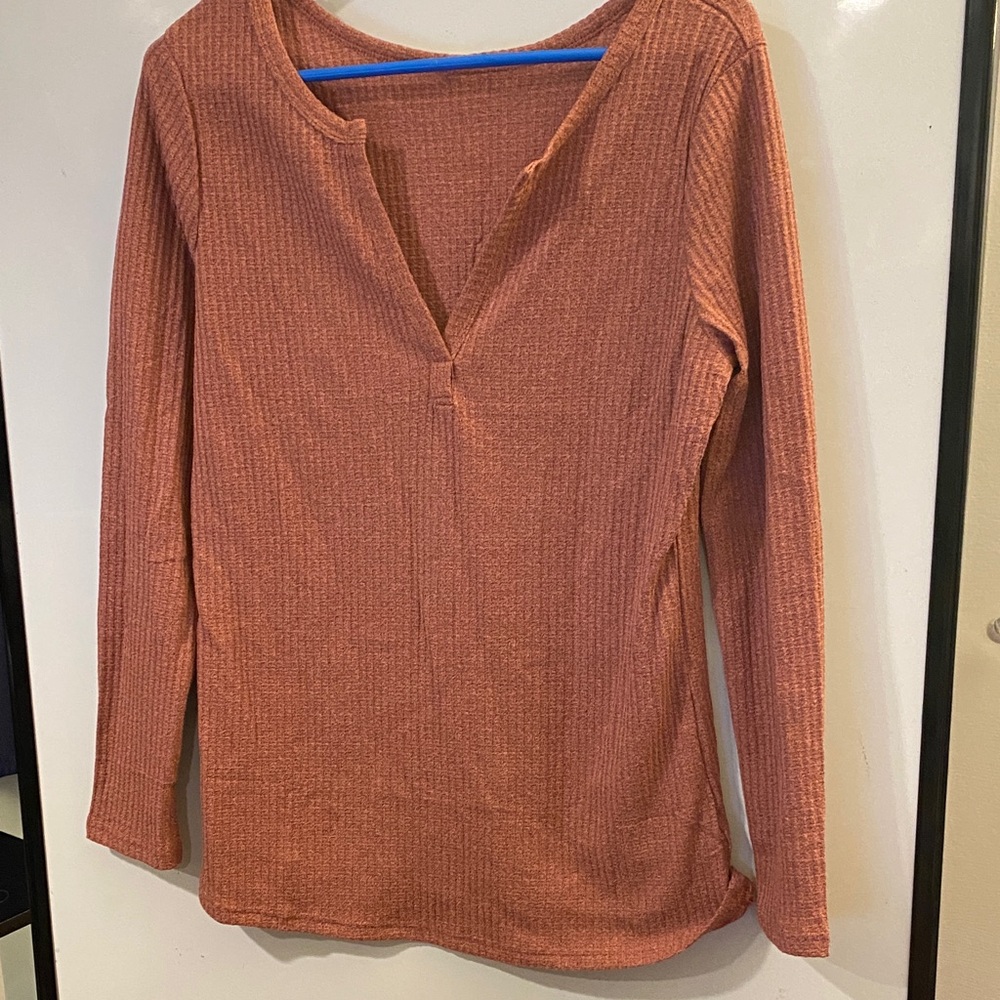 Chic Rust Long Sleeve Ribbed Top